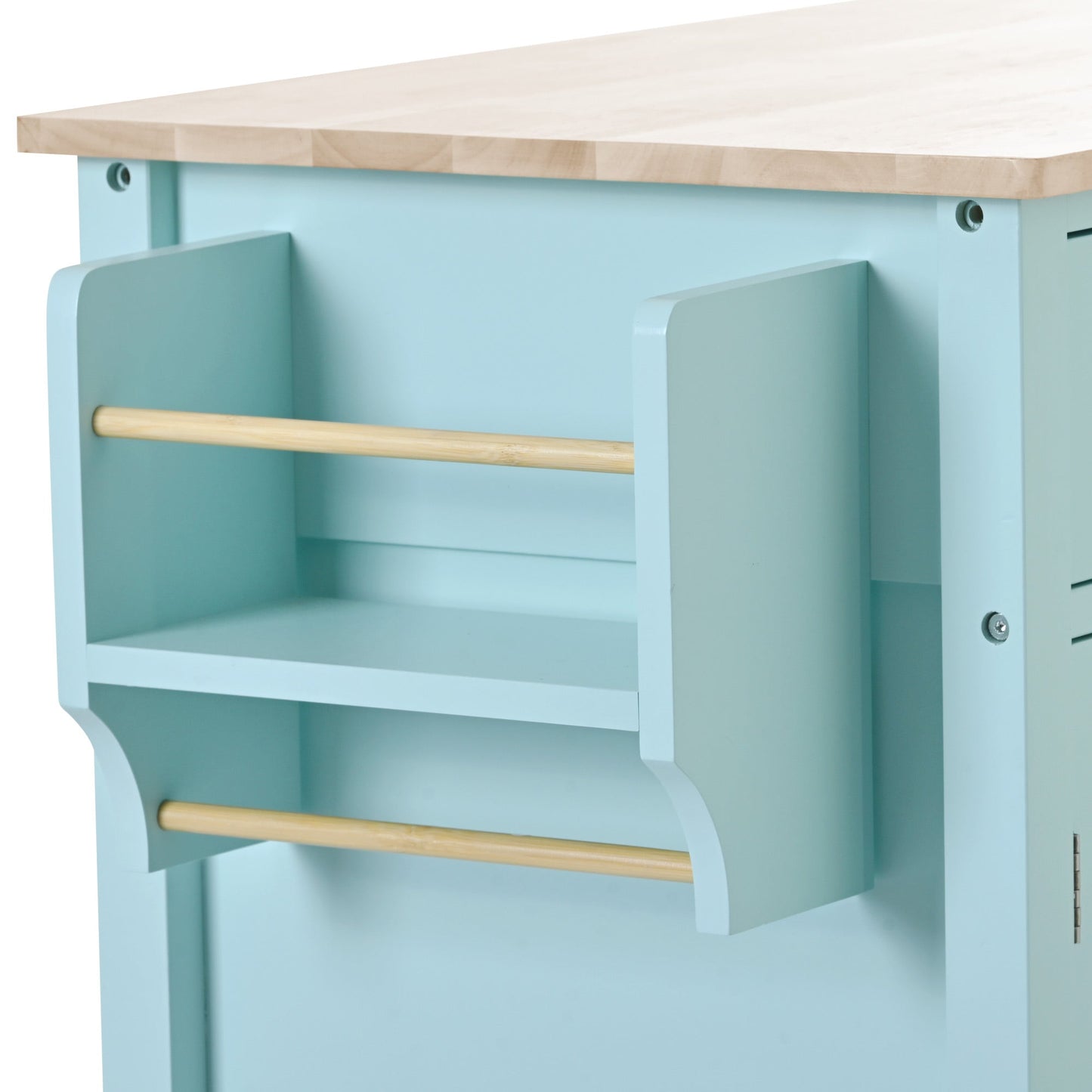 Mint Green Kitchen Island Cart with 4 Doors and Drawers