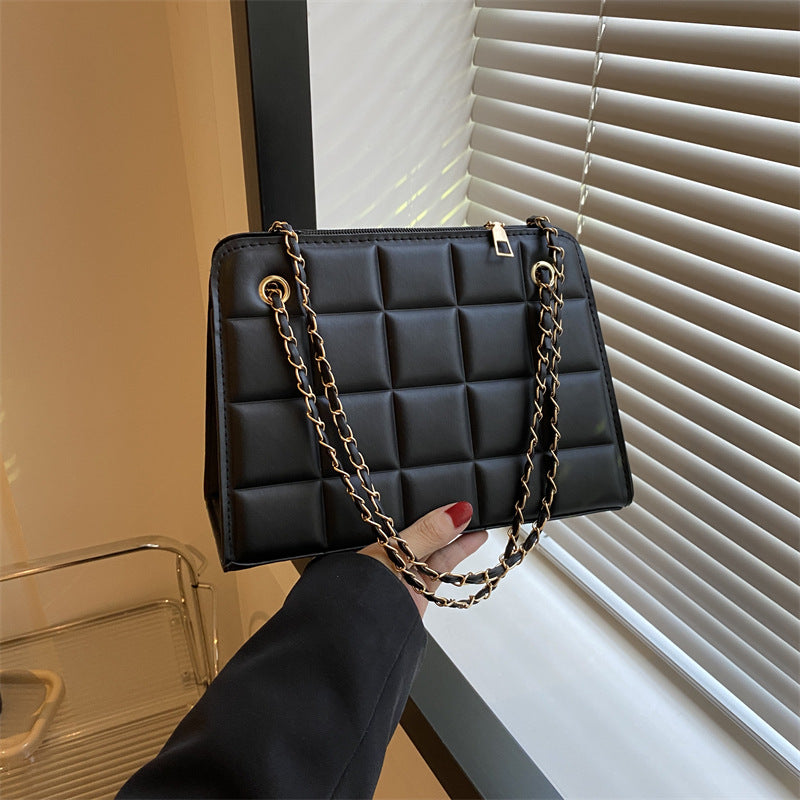 Plaid Diamond-Pattern Embroidered Shoulder Bag for Women