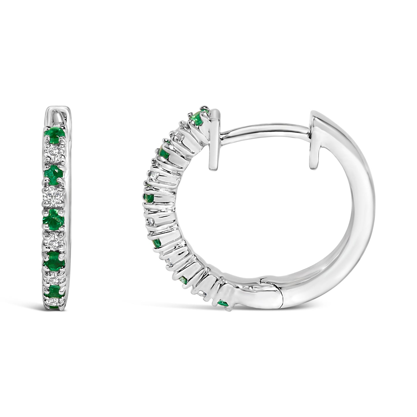 Boucles d'oreilles créoles en or blanc 10K avec émeraudes et diamants