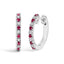 10K White Gold Diamond & Ruby Huggy Hoop Earrings