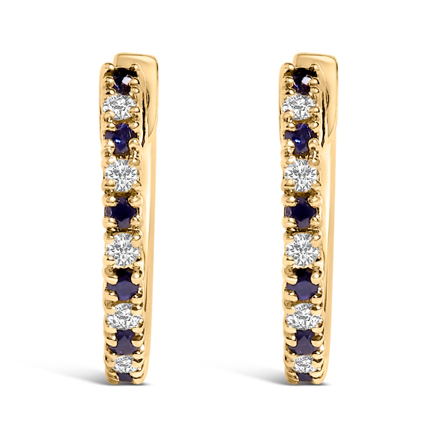 Boucles d'oreilles créoles en or jaune 10K avec saphirs bleus et diamants
