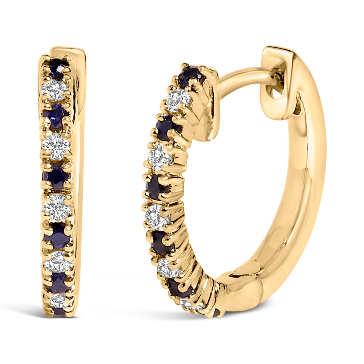 Boucles d'oreilles créoles en or jaune 10K avec saphirs bleus et diamants