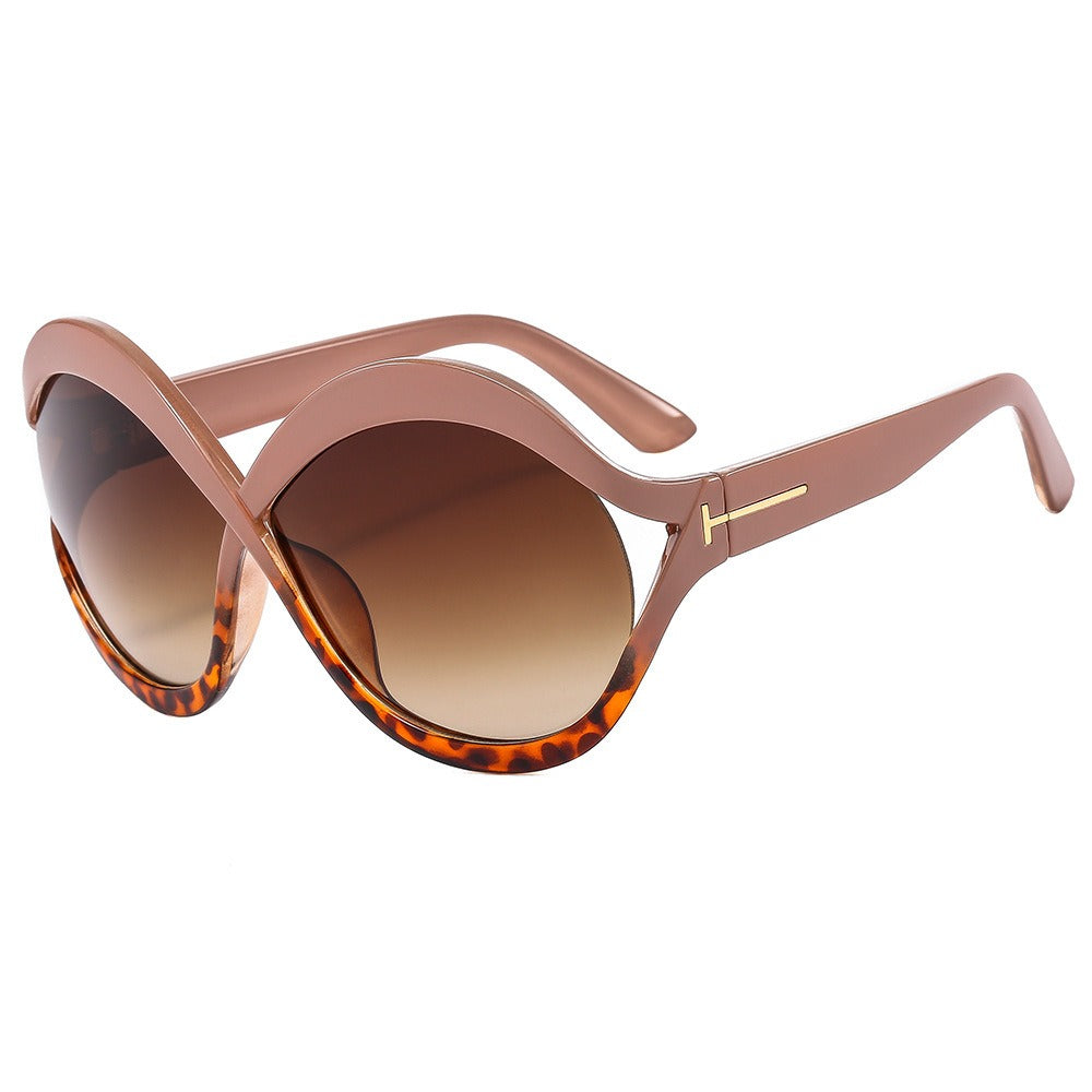 oversized round sunglasses for women leopard brown big frame sun glasses - Korvel