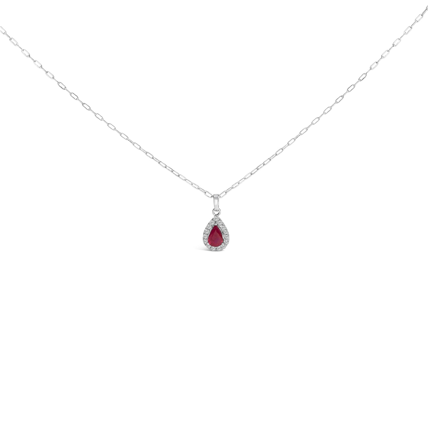 Collar de Colgante Halo de Rubí Rojo y Diamantes en Oro Blanco de 14K