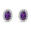 10K White Gold Oval Purple Amethyst & Diamond Halo Stud Earrings