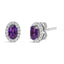 10K White Gold Oval Purple Amethyst & Diamond Halo Stud Earrings