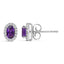 10K White Gold Oval Purple Amethyst & Diamond Halo Stud Earrings