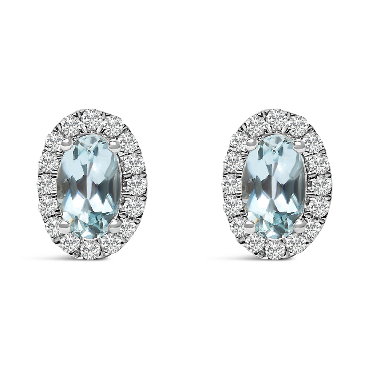 10K White Gold Oval Purple Amethyst & Diamond Halo Stud Earrings