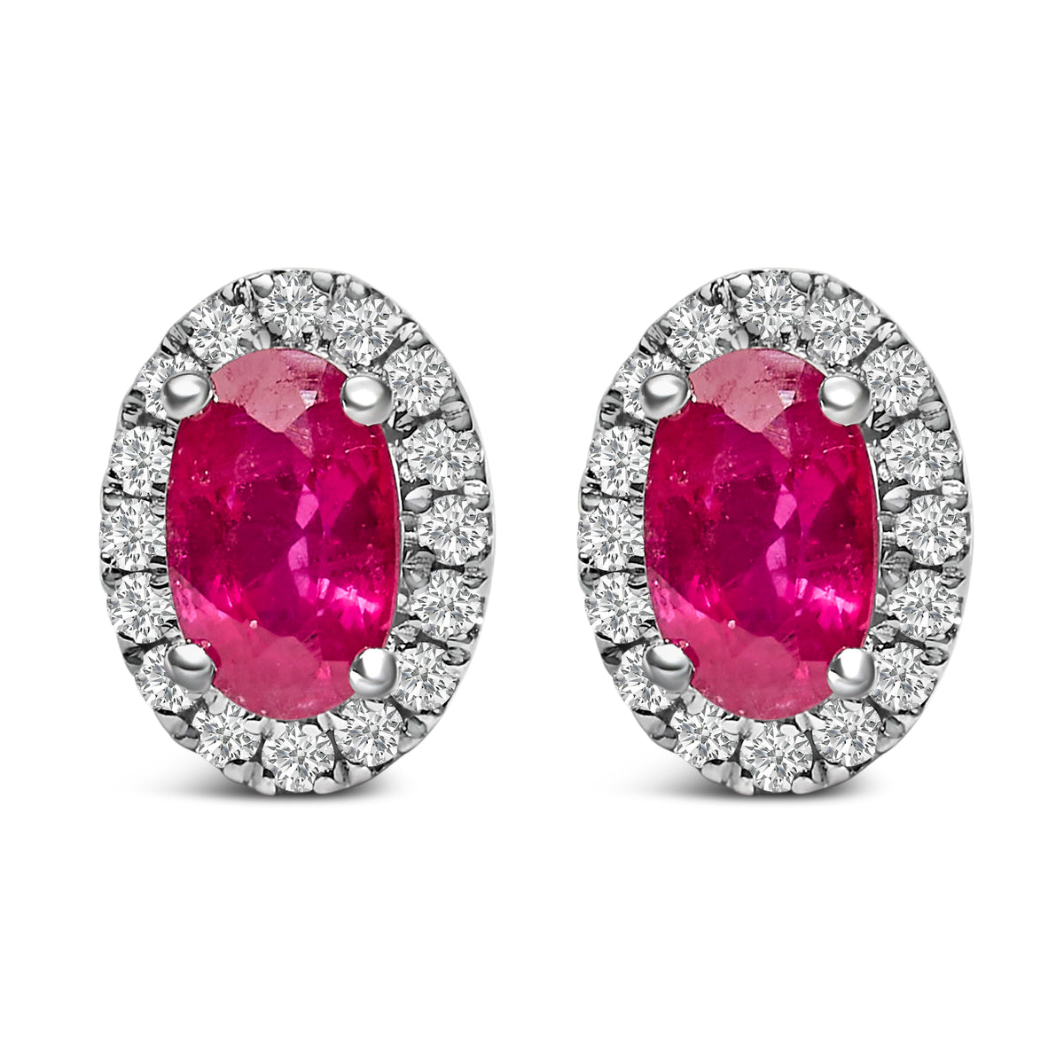10K White Gold Oval Purple Amethyst & Diamond Halo Stud Earrings