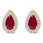 Pendientes de Stud Halo de Rubí y Diamante en Oro Amarillo de 10K
