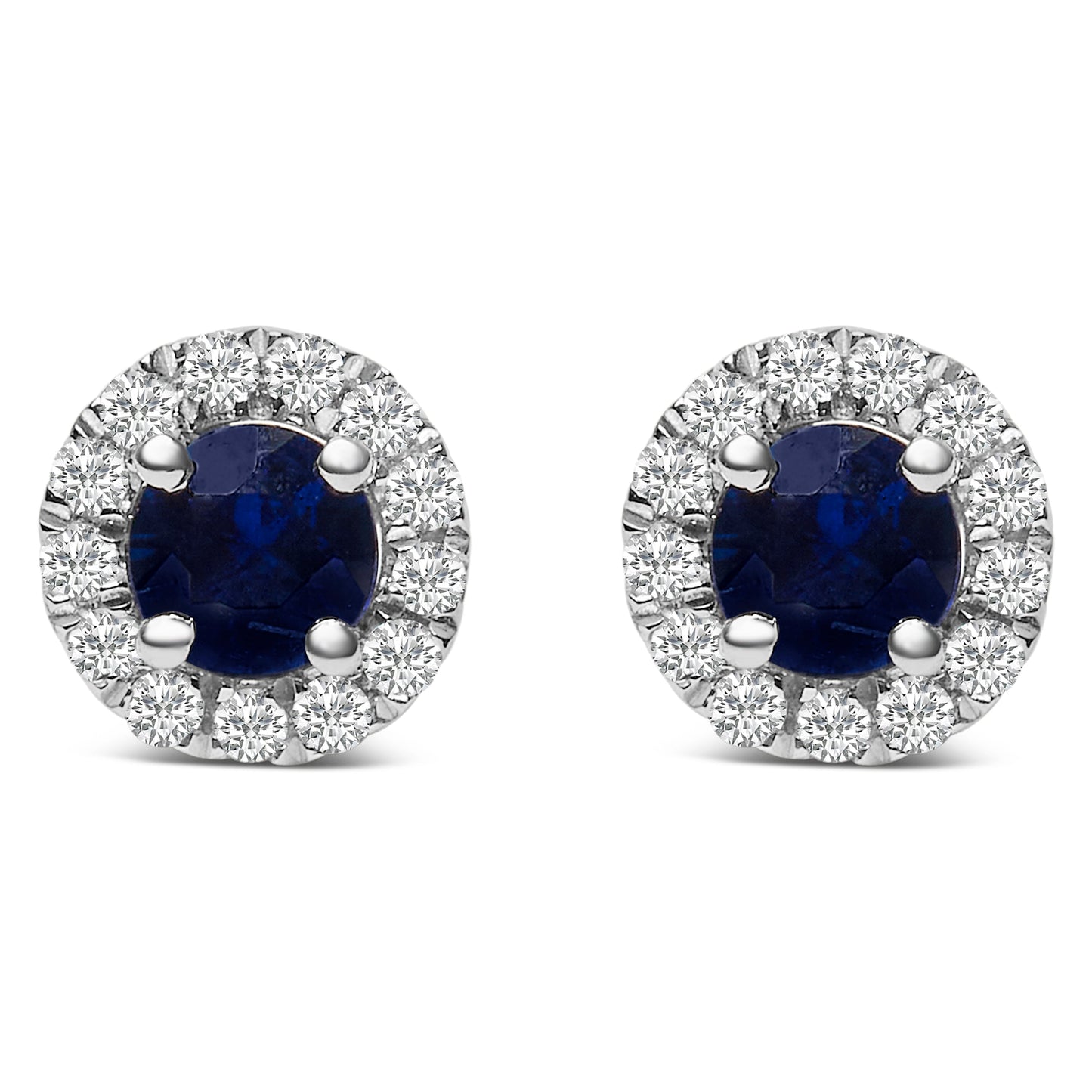 Pendientes de aro de zafiro azul y diamante en oro blanco de 10 quilates