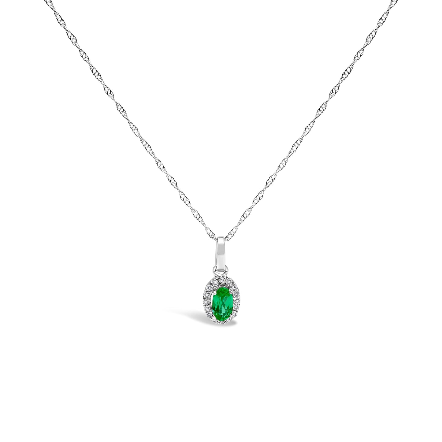 Pendentif en Émeraude et Diamant Halo en Or Blanc 10K
