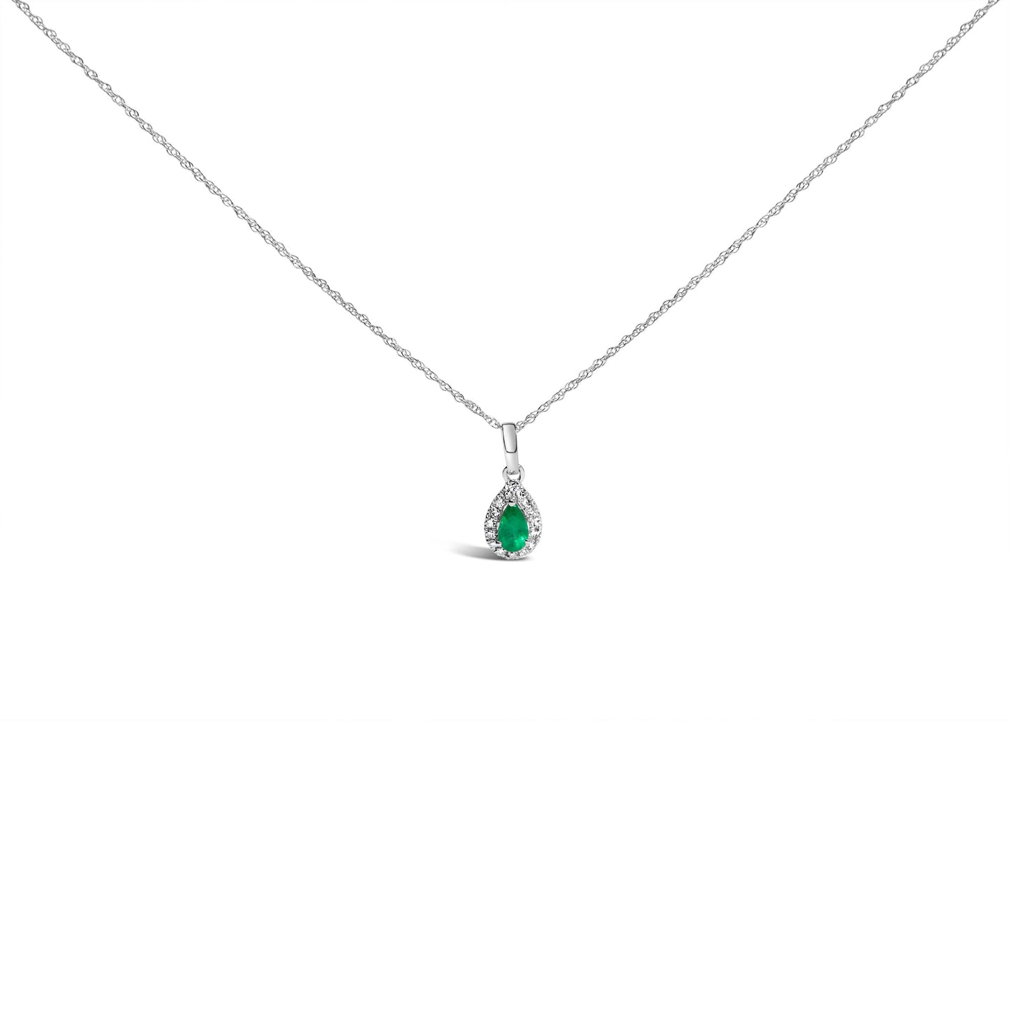 Pendentif en or blanc 10K avec émeraude verte et halo de diamants