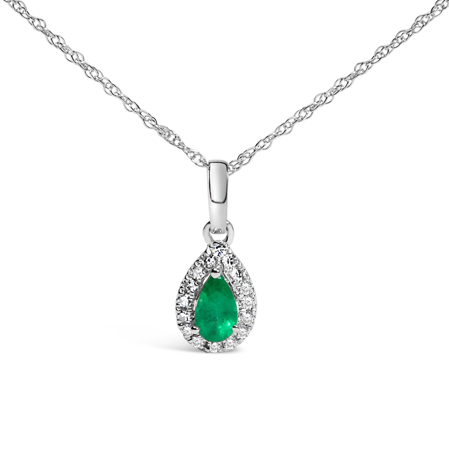 Pendentif en or blanc 10K avec émeraude verte et halo de diamants