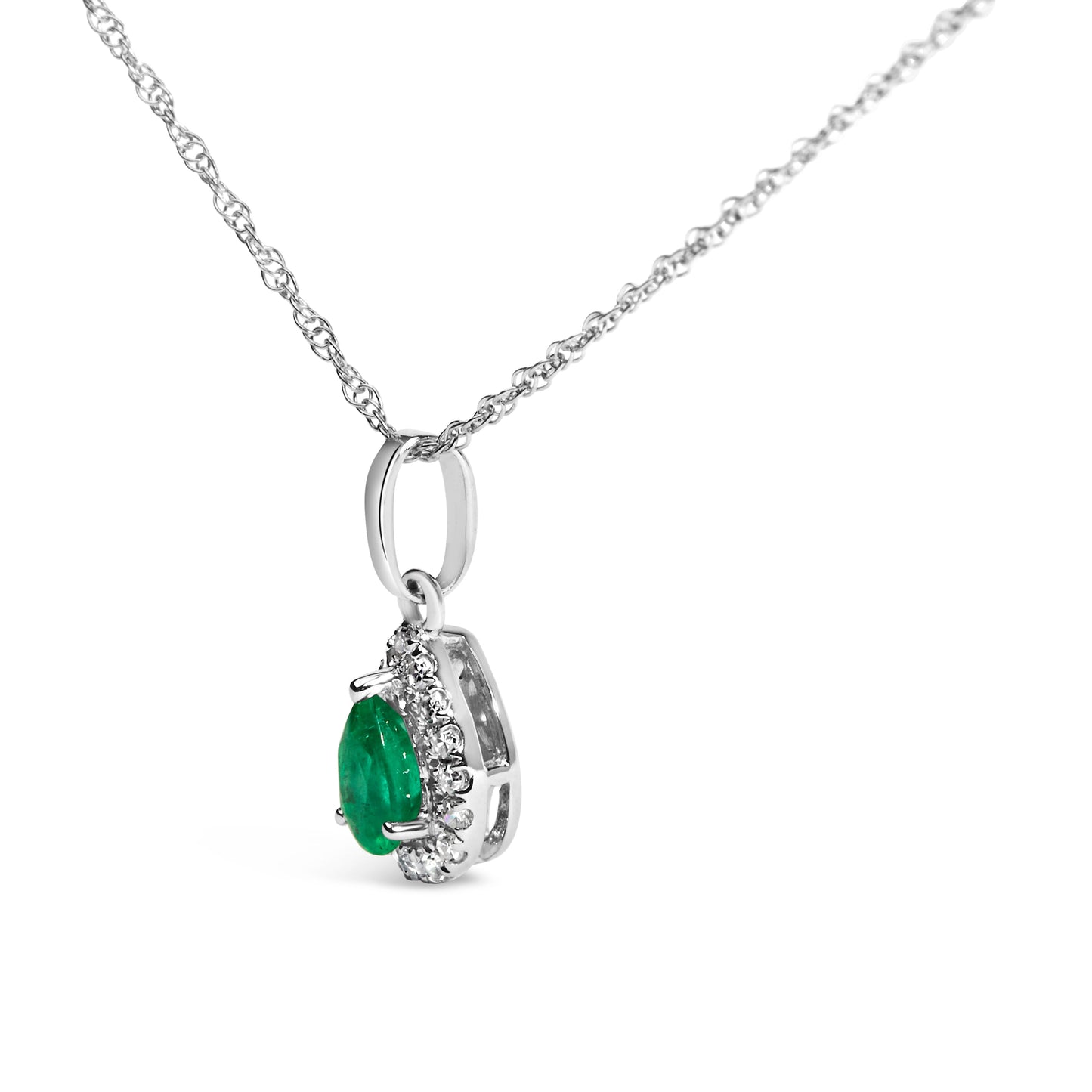 Pendentif en or blanc 10K avec émeraude verte et halo de diamants