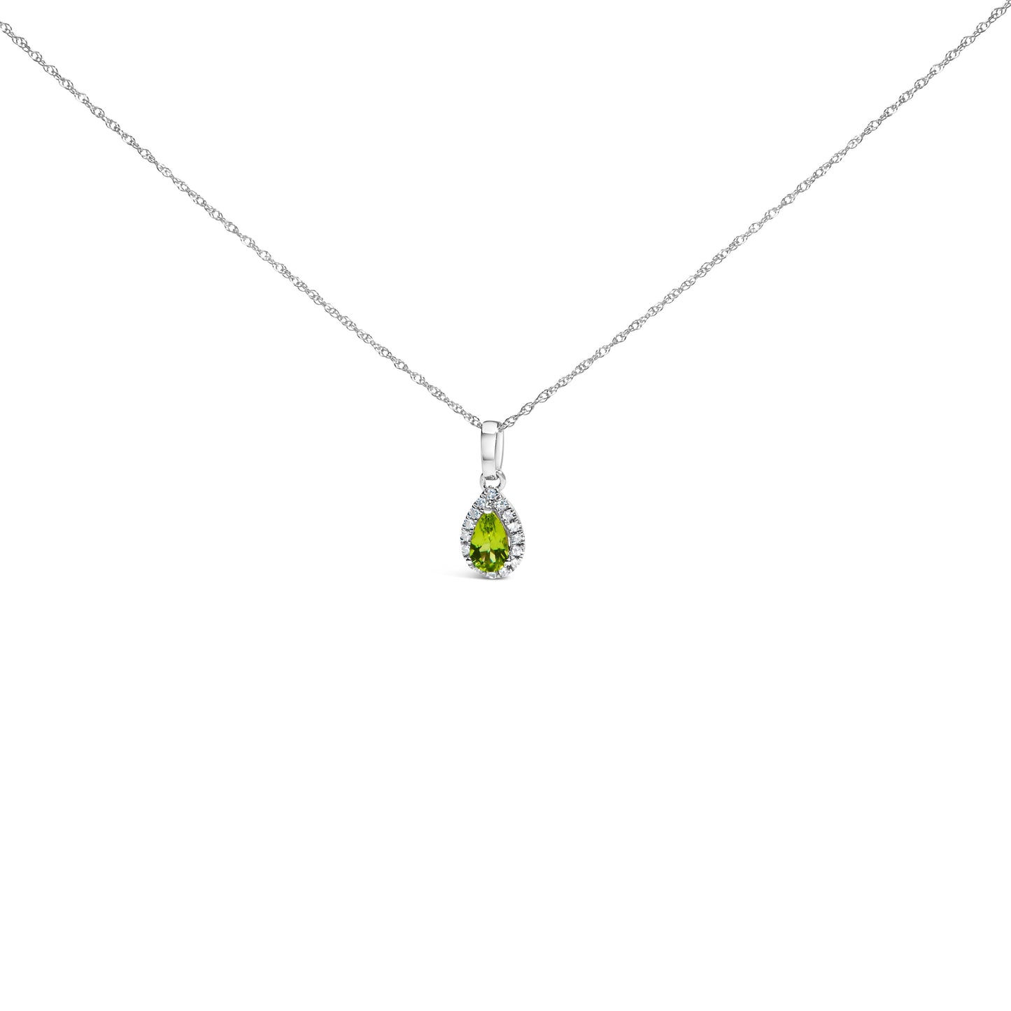 Pendentif en or blanc 10K avec émeraude verte et halo de diamants