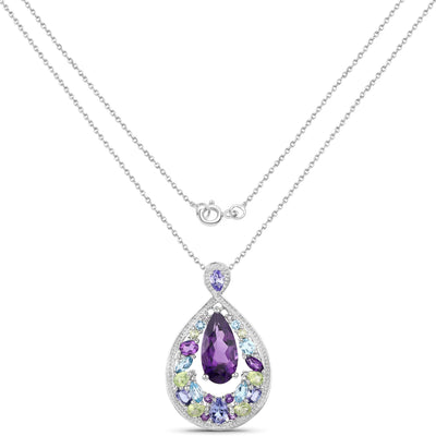 6.40 Carat Genuine Multi-Stone .925 Sterling Silver Pendant