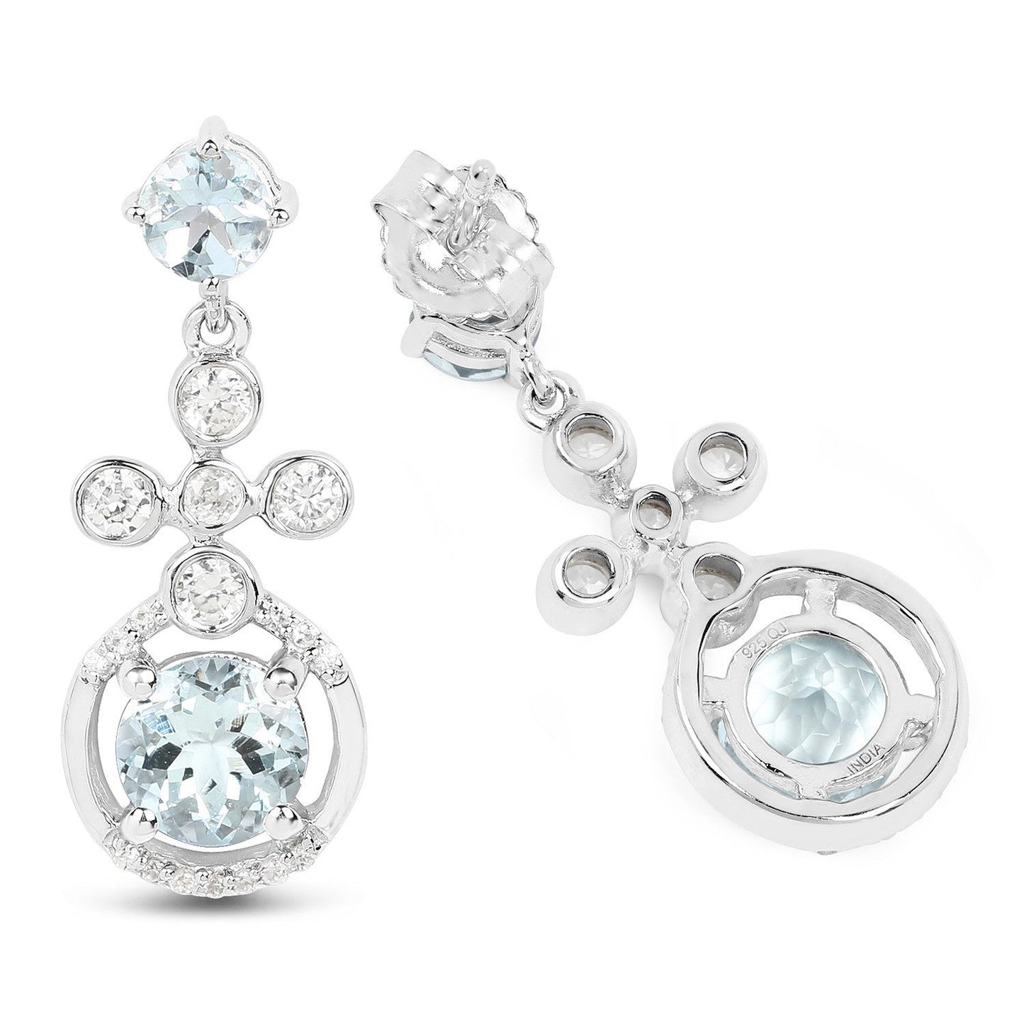 Boucles d'oreilles en aquamarine véritable et zircon blanc de 4,42 carats