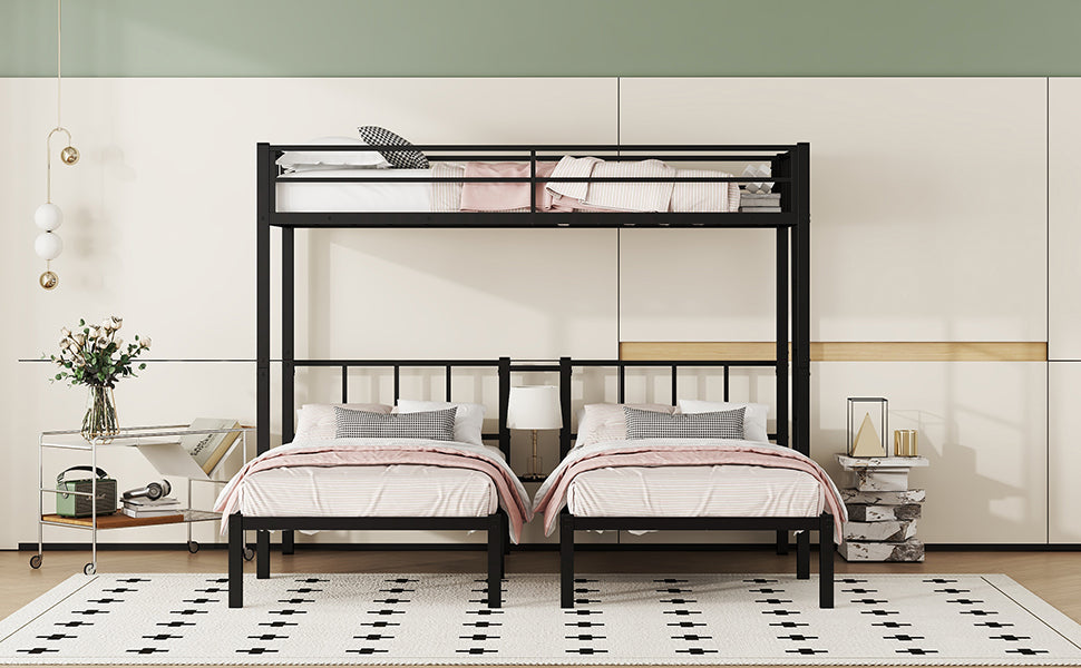 Twin over Twin & Twin Bunk Beds for 3, Twin XL over Twin & Twin Bunk Bed Metal Triple Bunk Bed, Black - Korvel