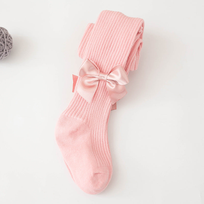Spring And Autumn New Children's Pantyhose Bow Cotton White Baby Socks Medium Thick Foreign Girl Leggings - Korvel
