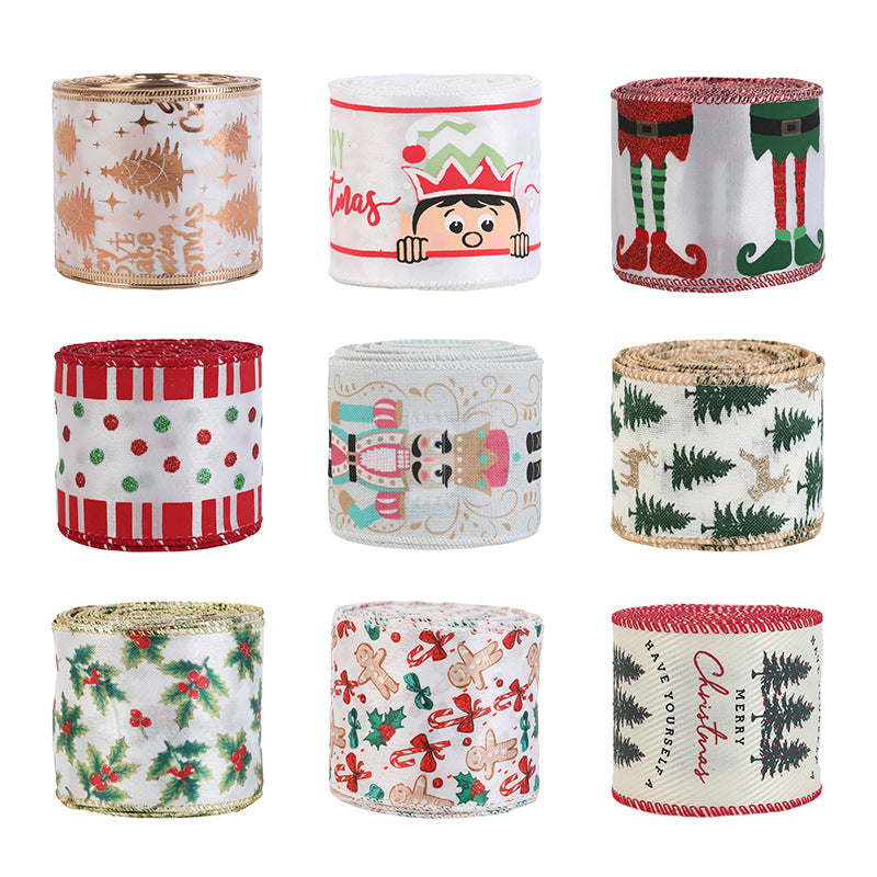 Christmas decoration ribbon, cedar pattern printed ribbon, bow tie, Christmas decoration ribbon, holiday ribbon - Korvel