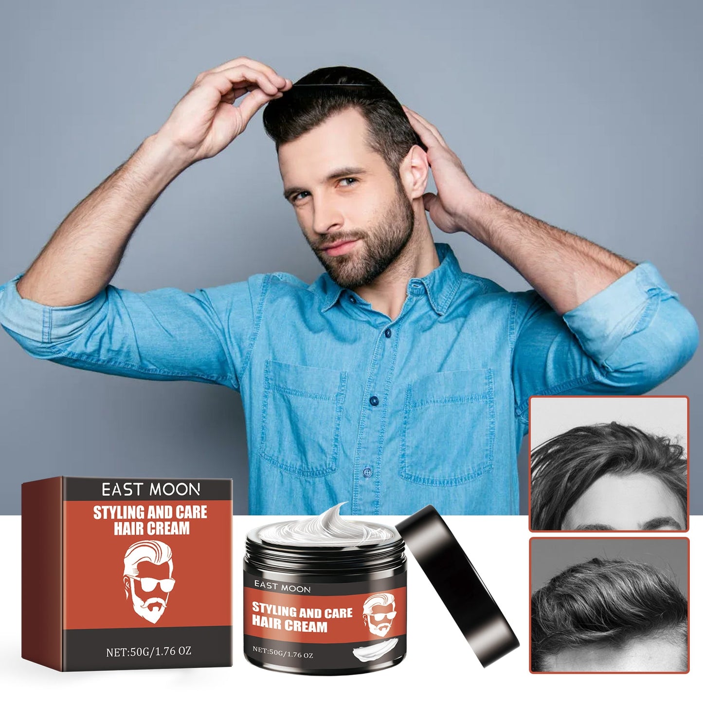 Styling And Care Hair Cream, Strong Hair Styling Moisturizing Shine Long-Lasting Styling Natural Volumizing Cream - Korvel