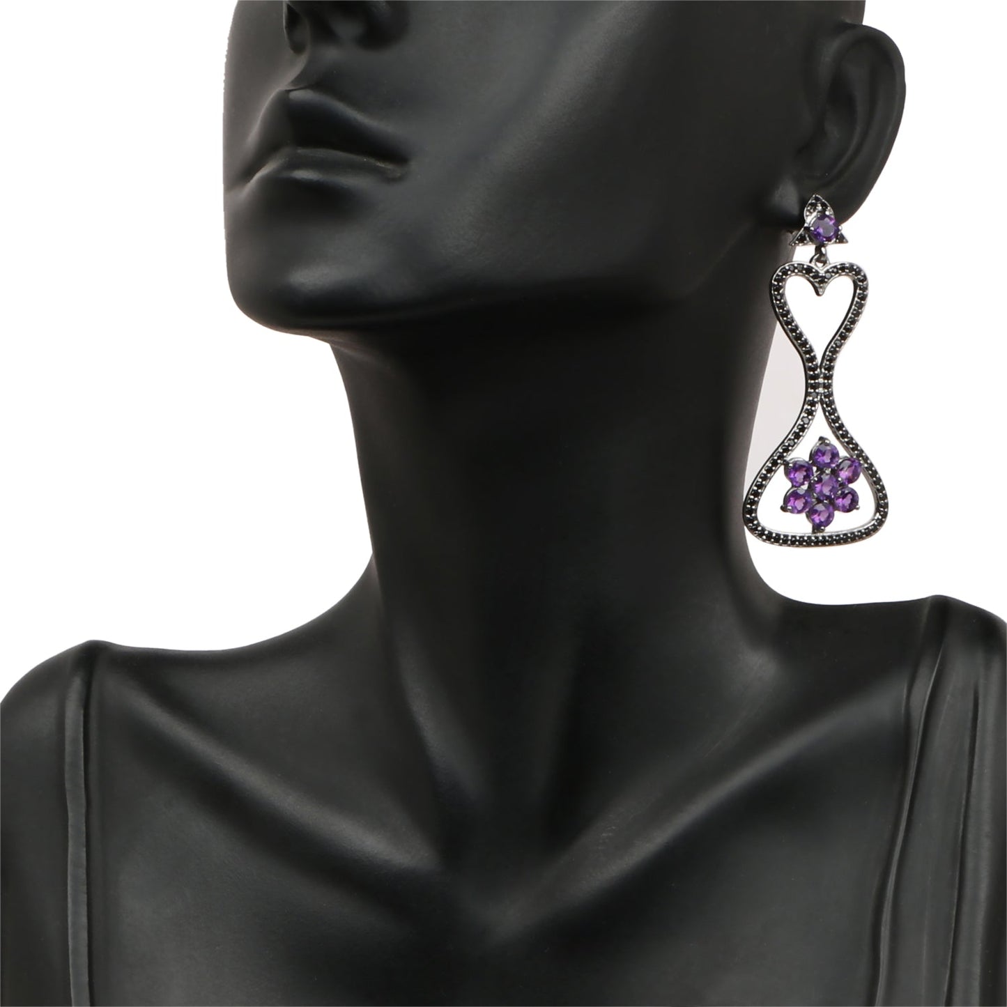 Boucles d'oreilles en argent sterling avec améthyste véritable de 6,31 carats et spinelle noir