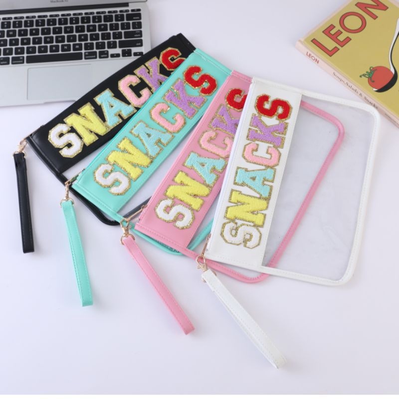 Bolsa de Maquillaje de PVC Transparente con Letra Bordada