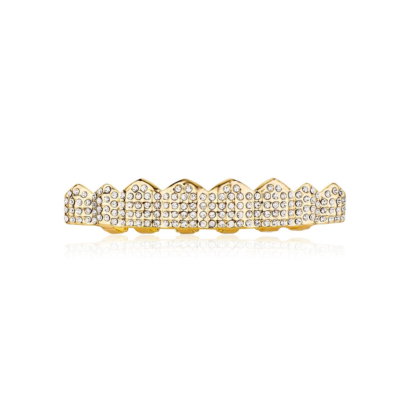 Real gold electroplated gold tooth set eight tooth full diamond hip hop tooth set tee grills - Korvel