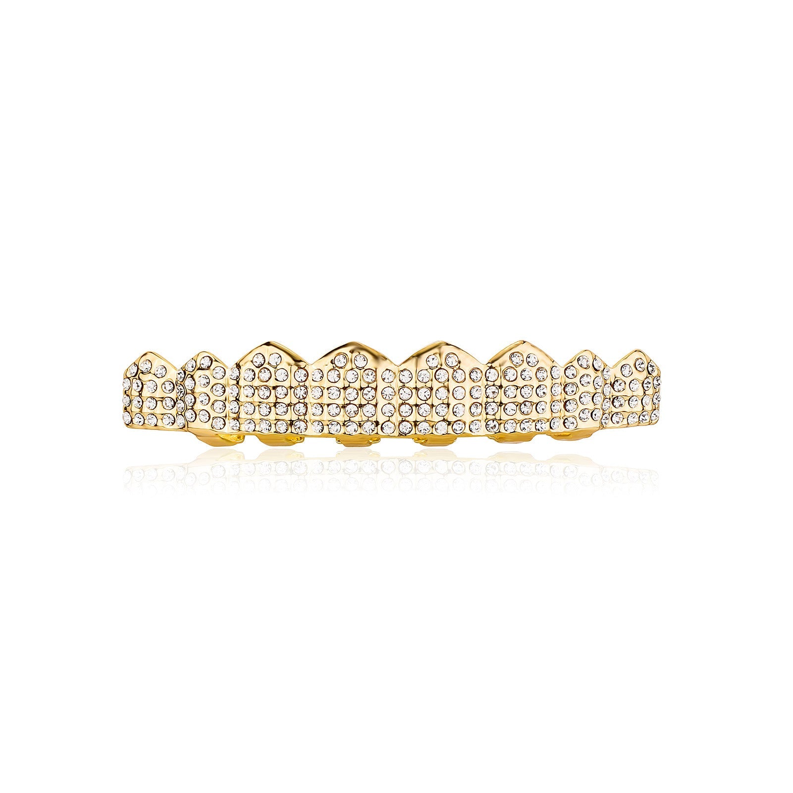 Real gold electroplated gold tooth set eight tooth full diamond hip hop tooth set tee grills - Korvel