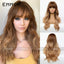 Natural Long Curly Hair Wig with Bangs - Black Brown