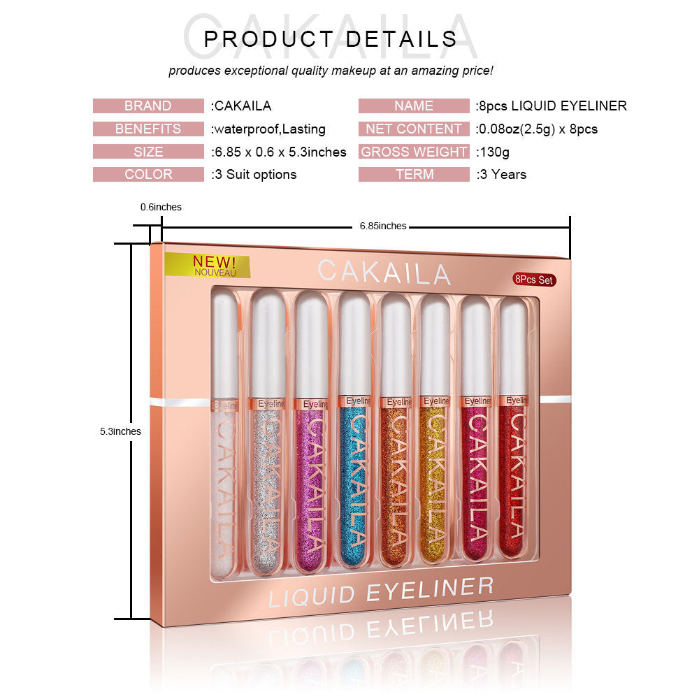CAKAILA  8 color Matte Glitter Color Liquid Eyeliner Set Long lasting and not smudged - Korvel