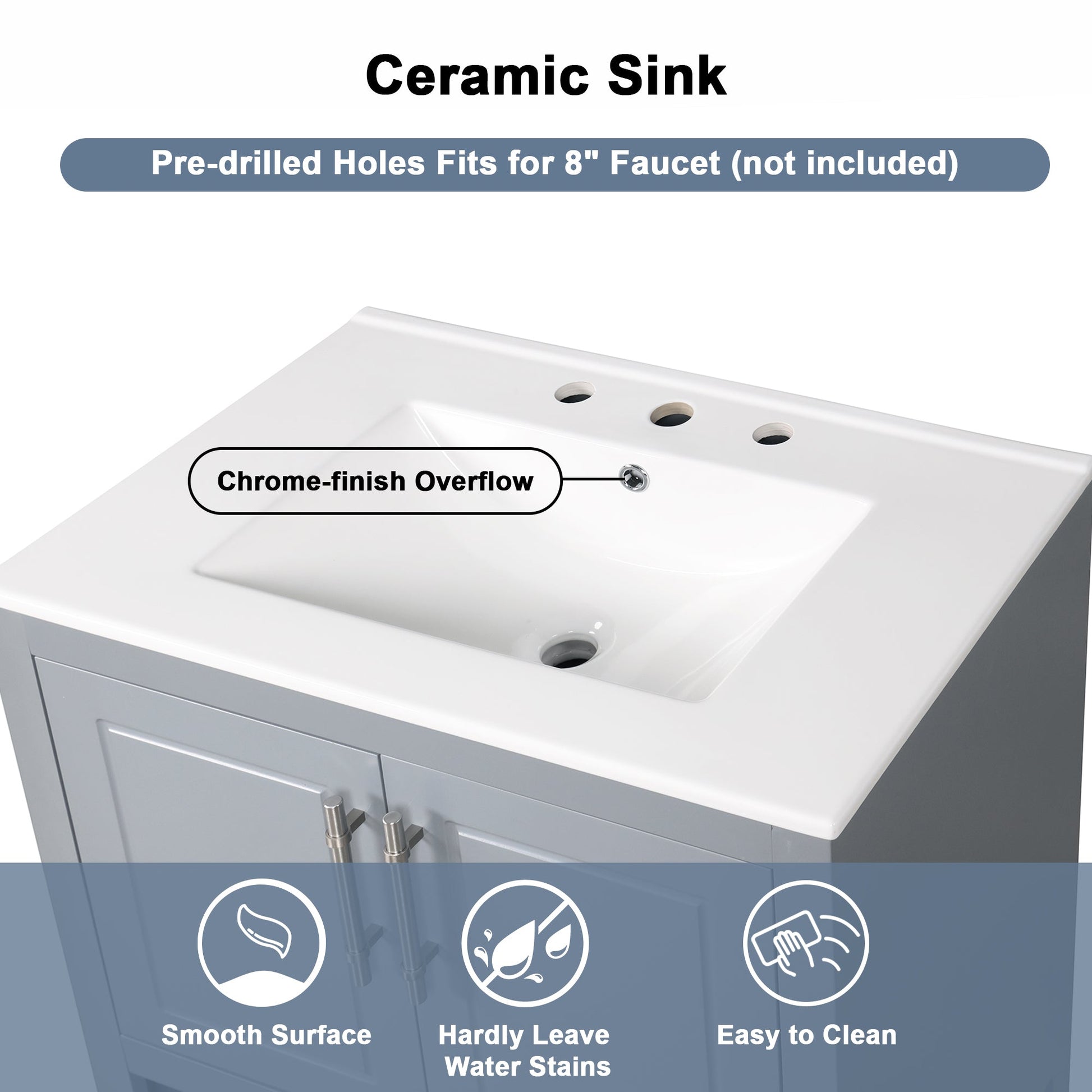 30" Bathroom Vanity with Sink, Multi-functional Bathroom Cabinet with Doors and Drawers, Solid Frame and MDF Board, Grey - Korvel