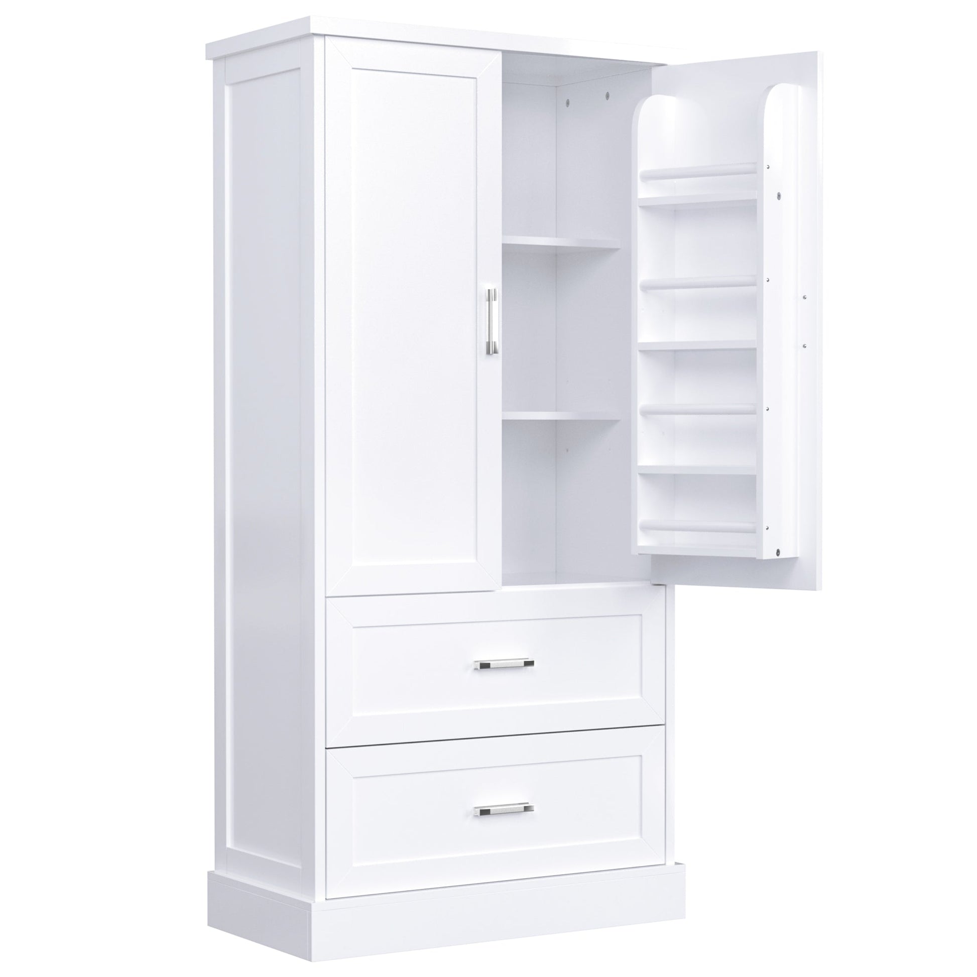 Tall Bathroom Storage Cabinet, Cabinet with Two Doors and Drawers, Adjustable Shelf, MDF Board, White - Korvel