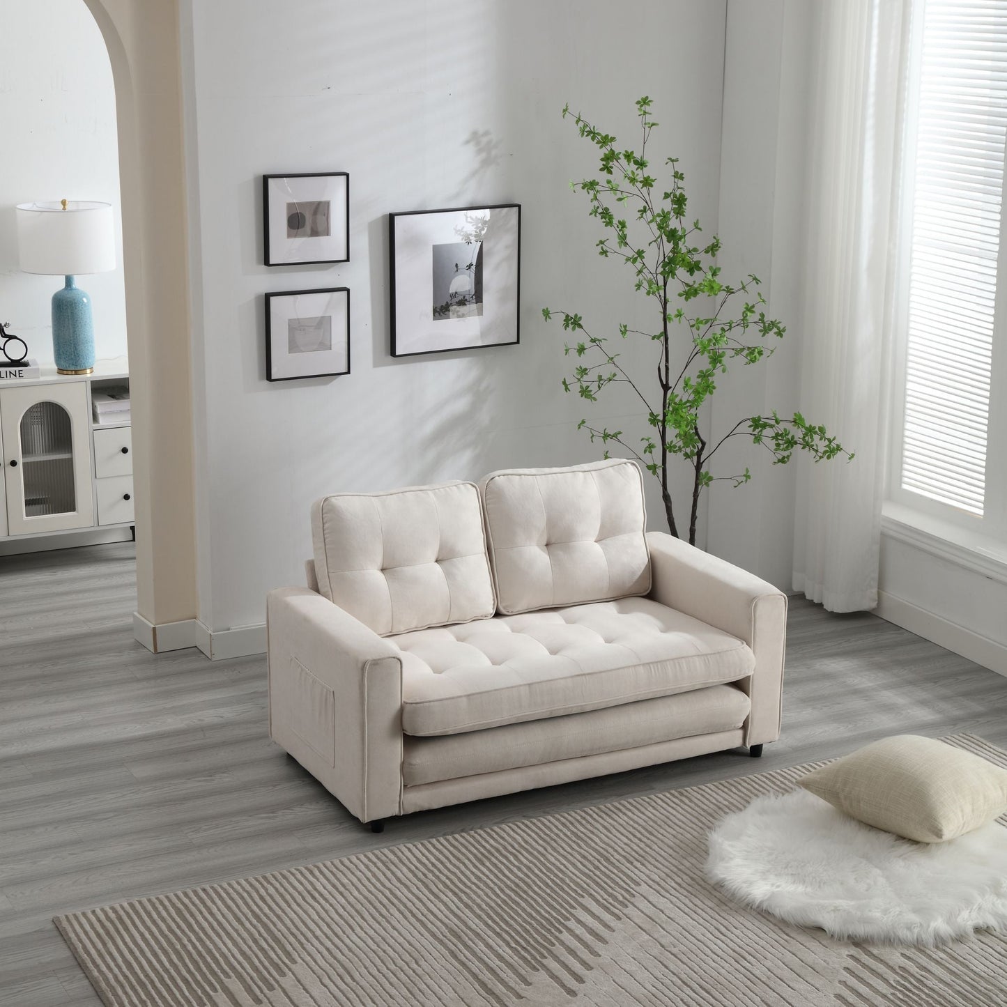 Canapé-lit futon convertible 3 plis - Gris foncé, Gris clair et Beige