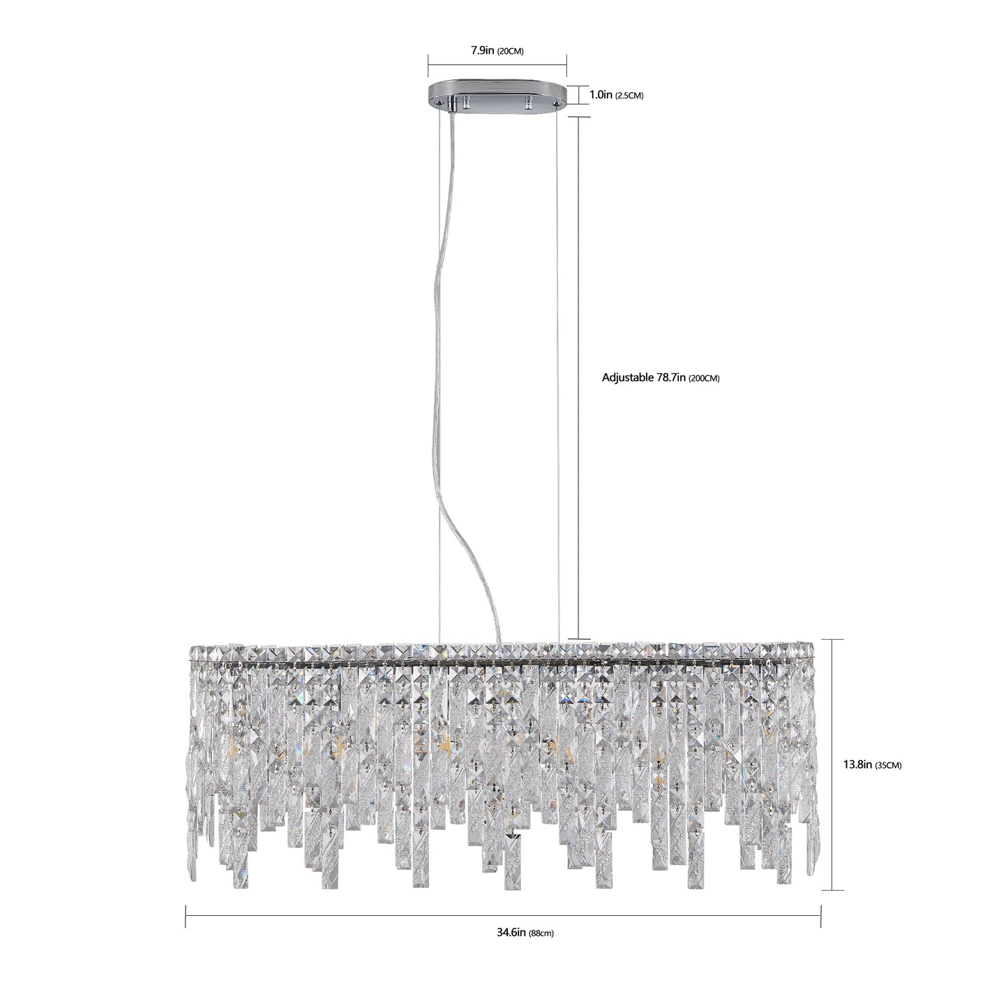 Silver elegant oval crystal pendant light, modern ceiling fixture with reflective suspended crystal (bulb not included) - Korvel