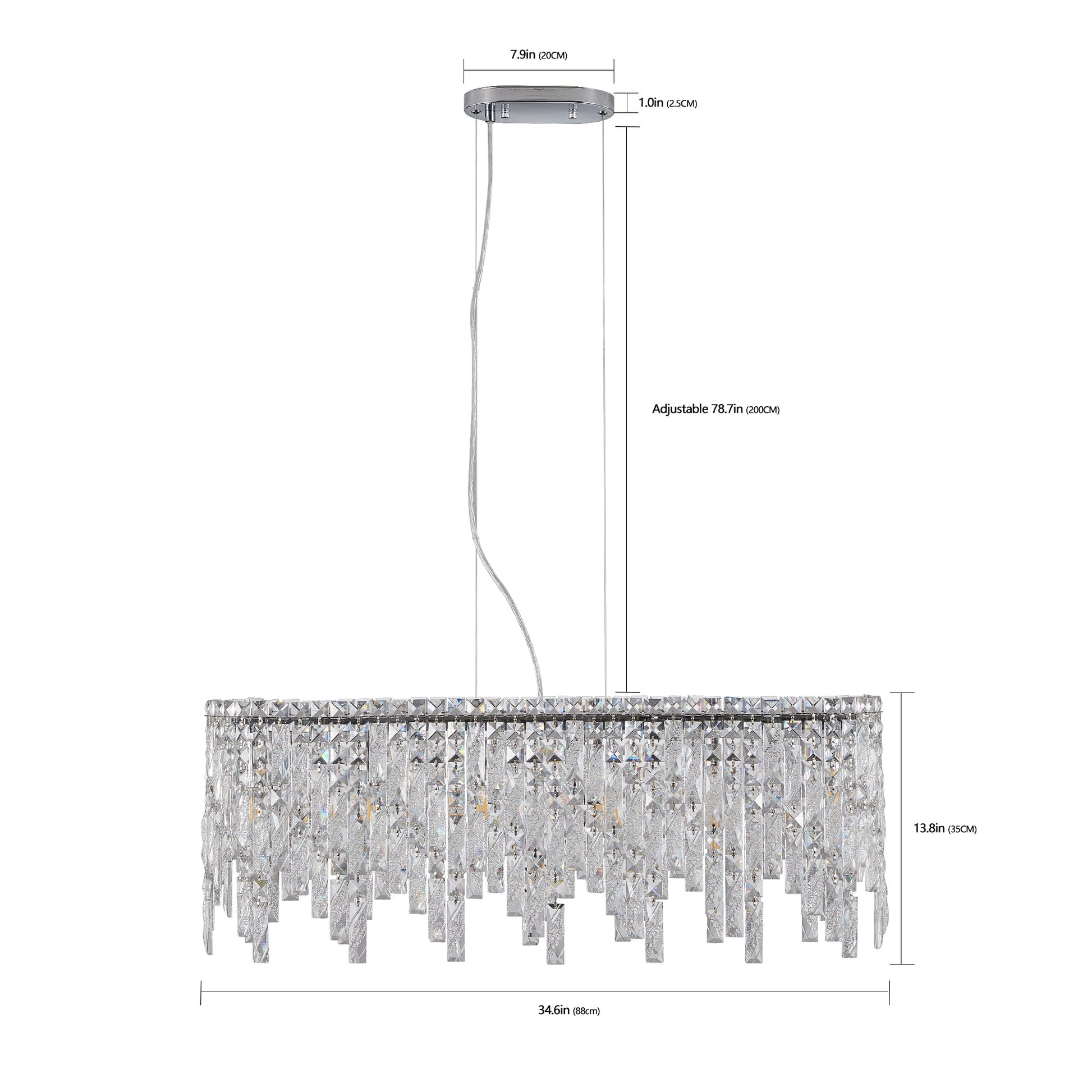 Silver elegant oval crystal pendant light, modern ceiling fixture with reflective suspended crystal (bulb not included) - Korvel