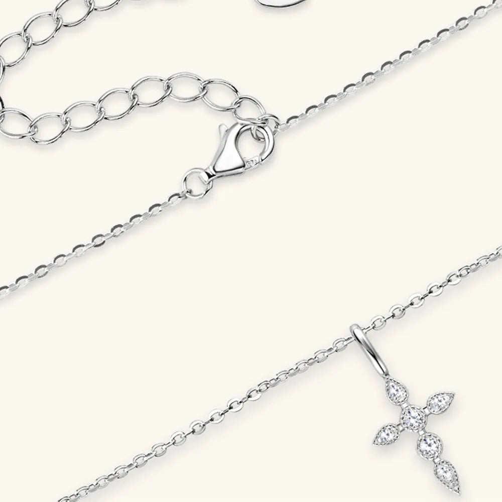 925 Sterling Silver Moissanite Cross Pendant Necklace - Korvel