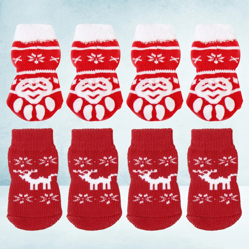 8pcs Pet Warm Cotton Socks Soft Anti Slip Claw Pattern Protect Feet Cold Snow Christmas Dog Cat Stockings Gifts - Korvel