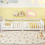 Queen Size Bed Floor Bed with Safety Guardrails and Door for Kids, White - Korvel