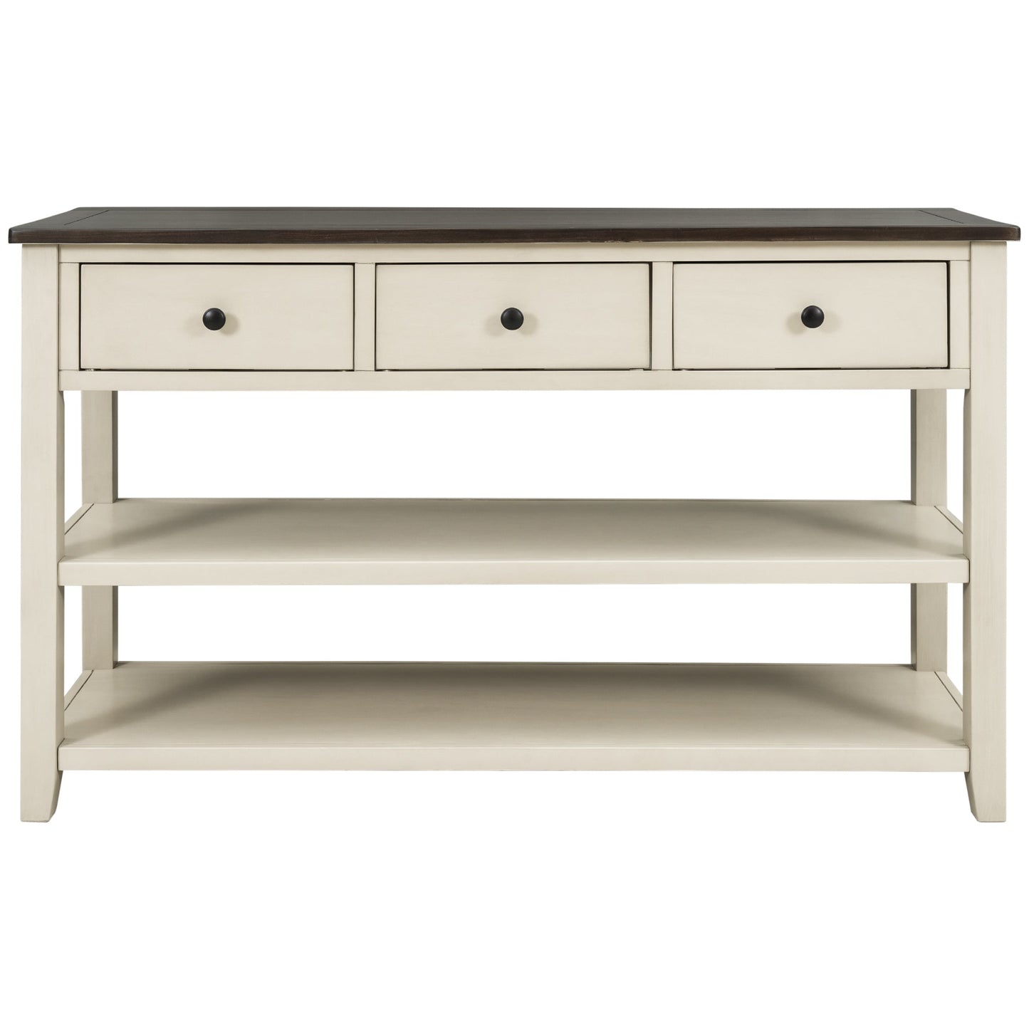 Table Console Rétro avec Étagères Ouvertes - Espresso et Beige