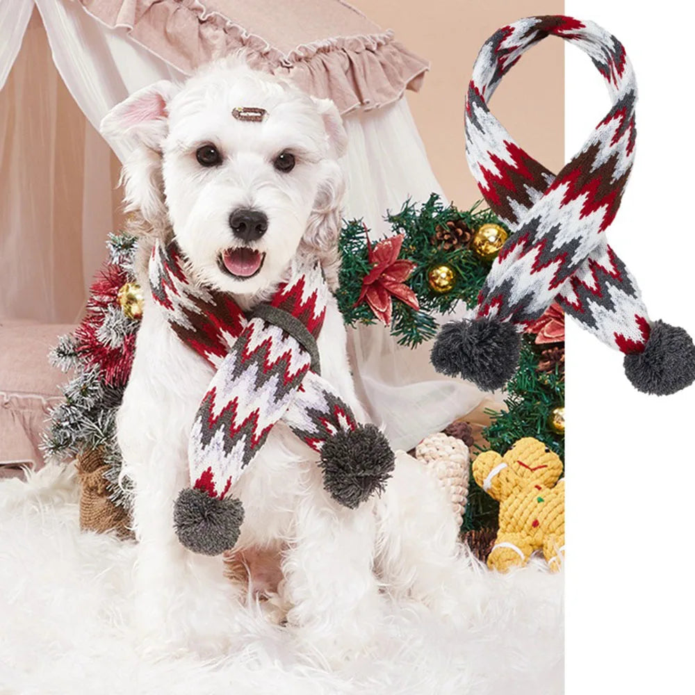 Knitted Christmas Dog Scarf with Elk Design