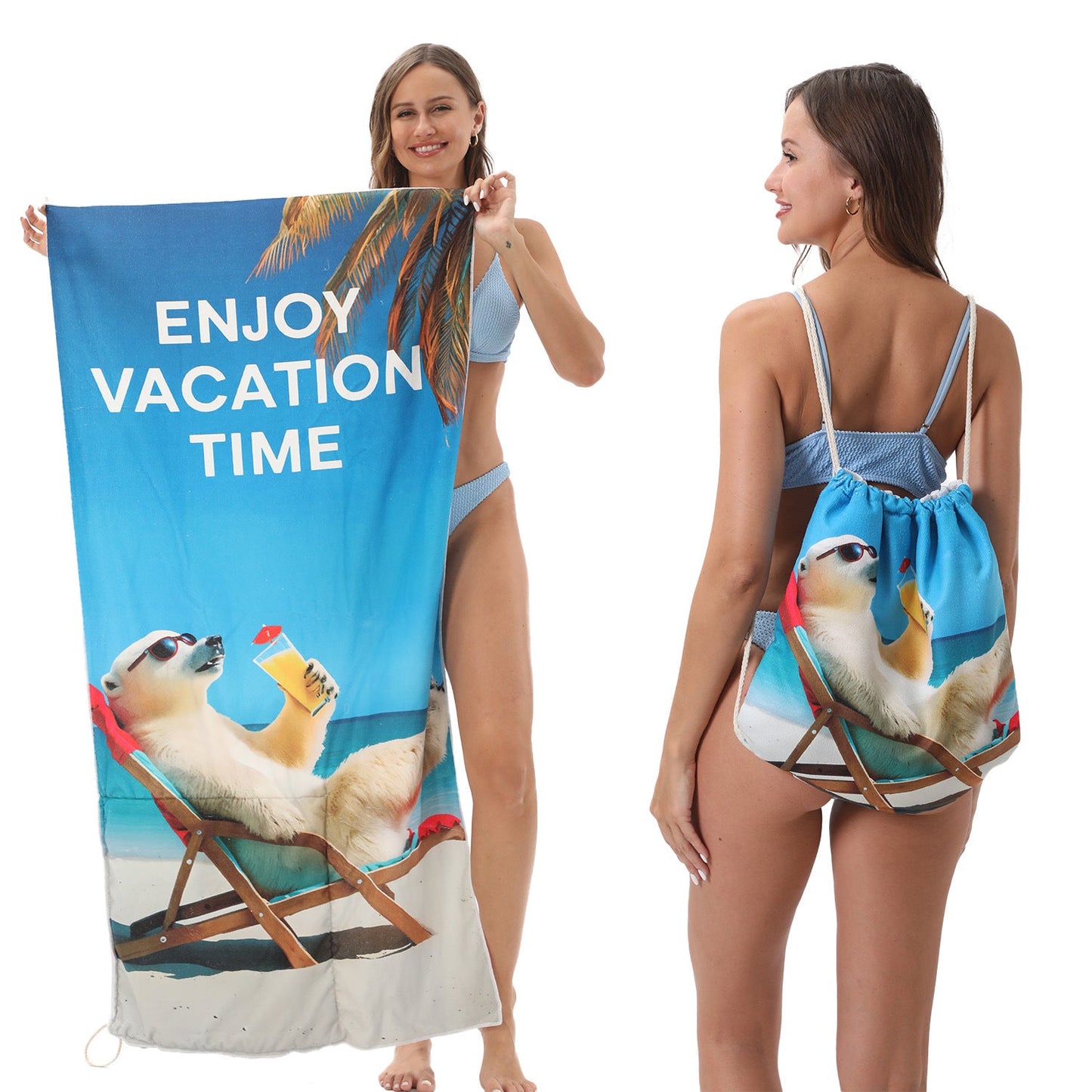 Two-in-One Foldable Beach Towel with Storage Bag