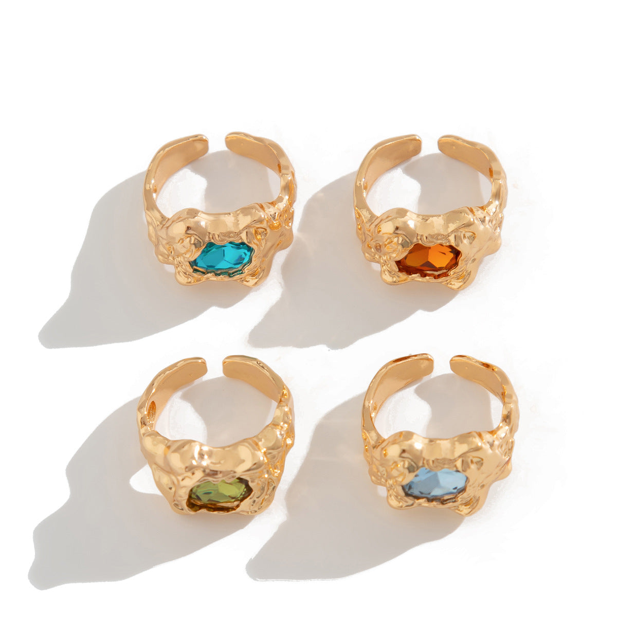 Conjunto de Anillos Plisados de Piedra Preciosa Personalizados Retro
