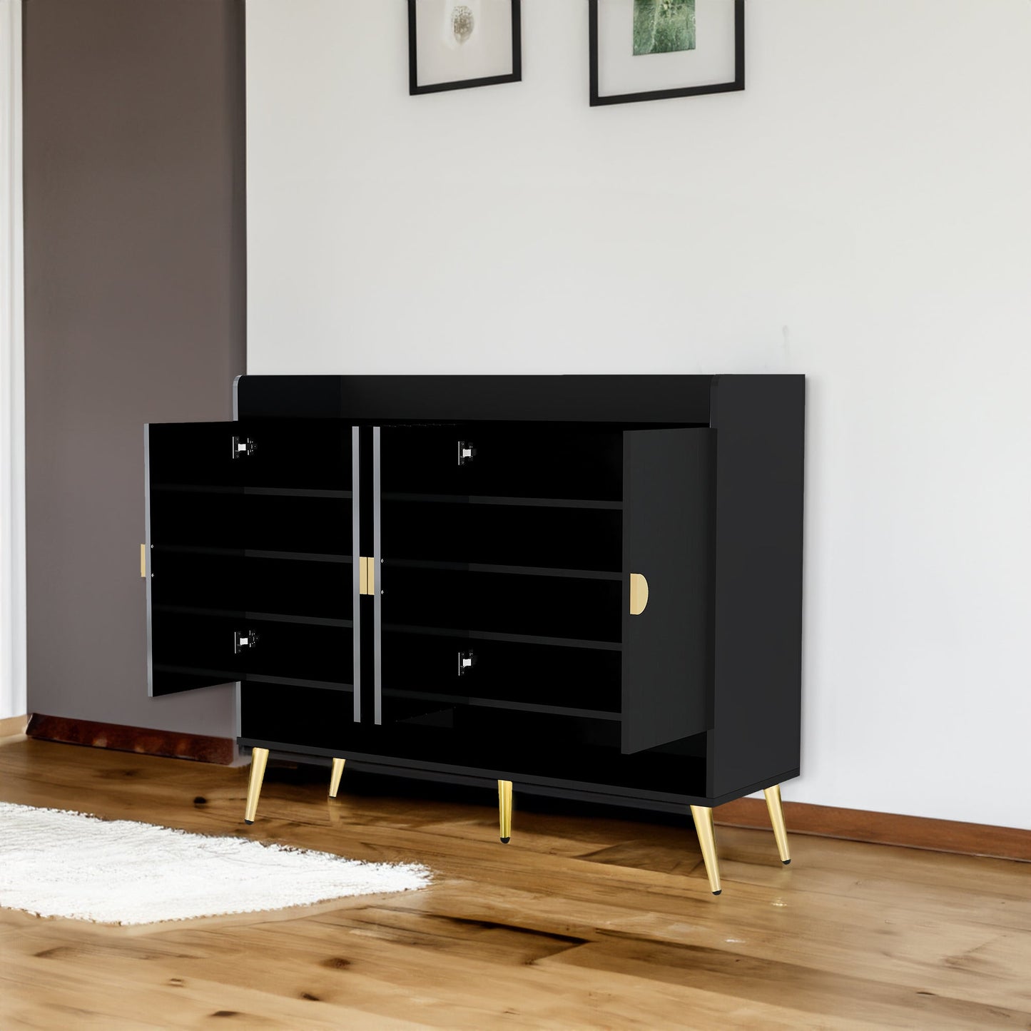 U-Can Modern Wooden Shoe Cabinet with Doors - 11-Tier Organizer