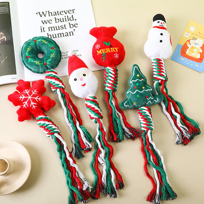 Christmas Cotton Rope Pet Plush Toy Teeth Grinding Durable Cartoon Self Hi Dog Toy Cat Supplies - Korvel