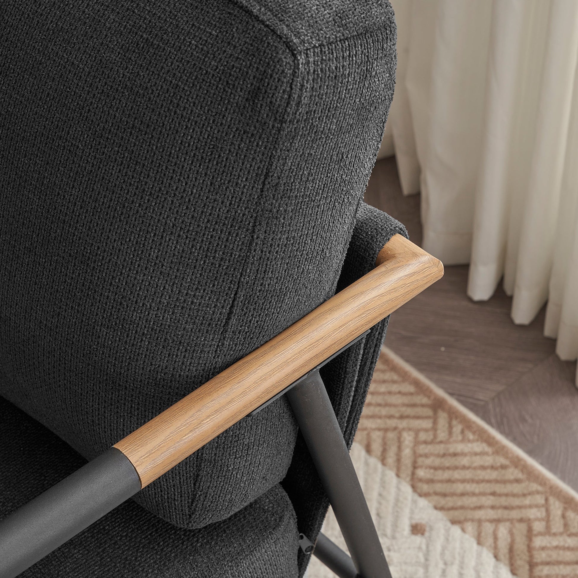 Leisure Lounge Chair Arm Chair with Metal Frame, Upholstered Side Chair Comfy Sitting Chair for Living Room, Black Chenille - Korvel
