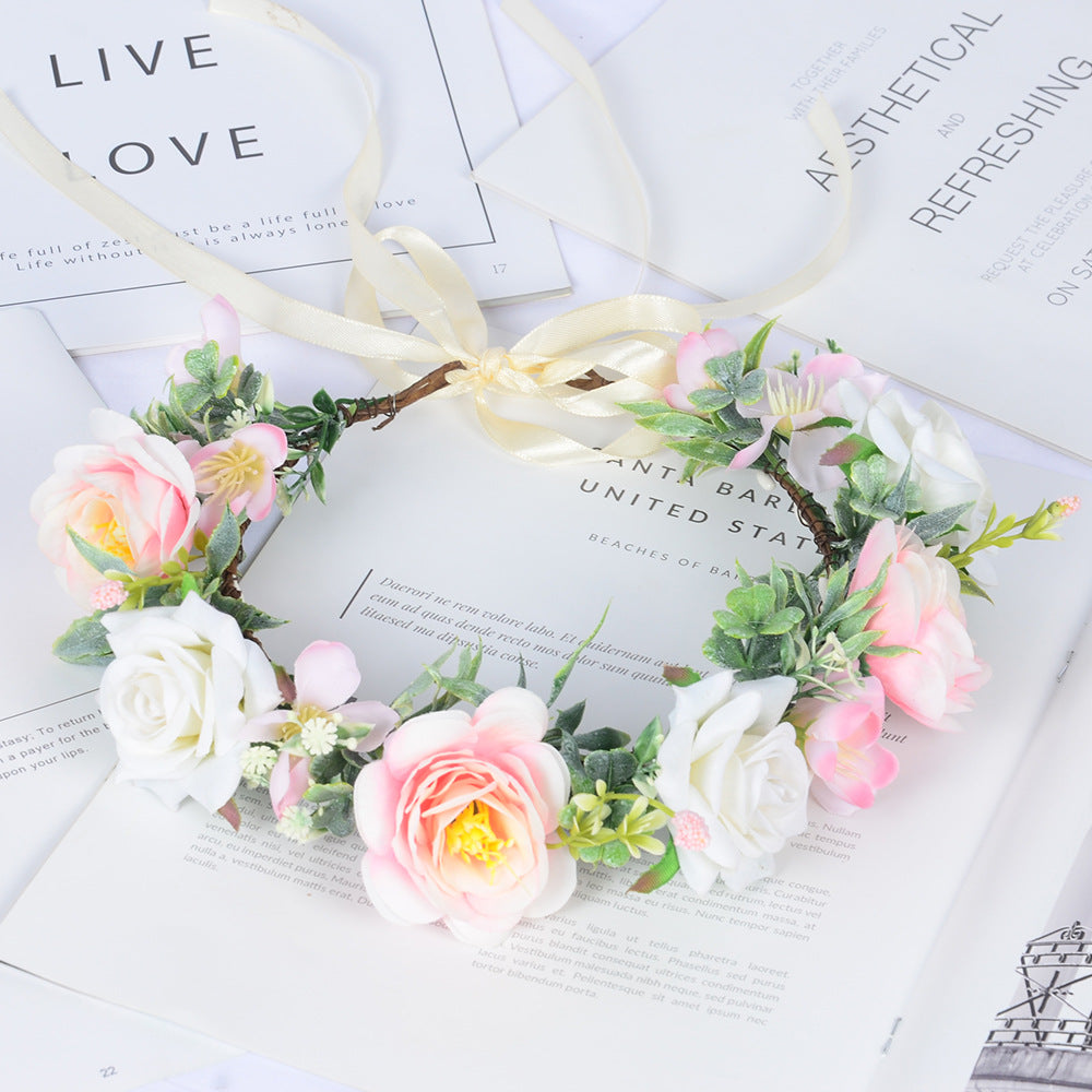 Simulated Rose Blossoms Adjustable Headwear Wreath Bridal Fairy Princess Birthday Performance Headwear - Korvel