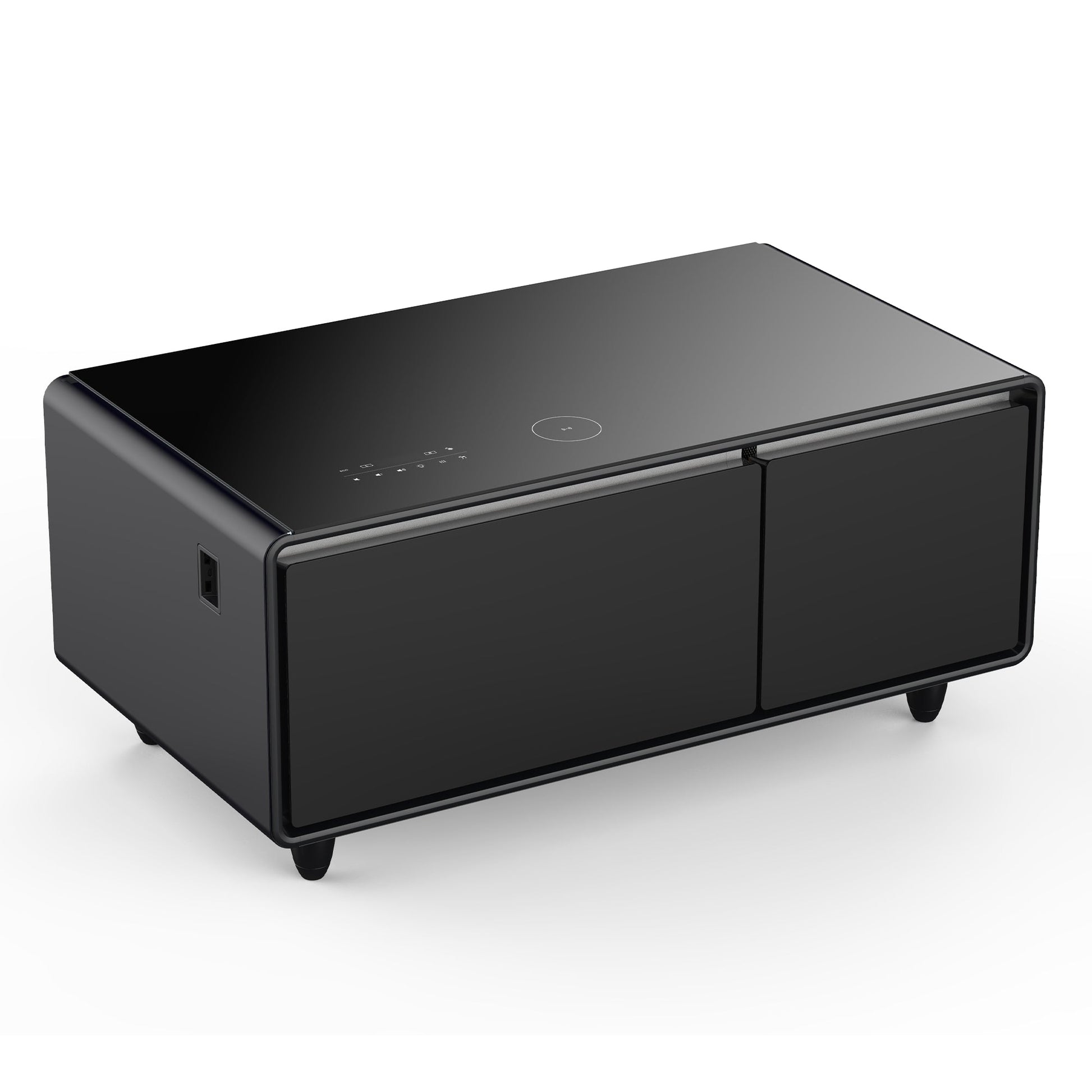 Modern Smart Coffee Table with Built-in Fridge, Bluetooth Speaker, Wireless Charging, Touch Control Panel, USB Interface Black - Korvel
