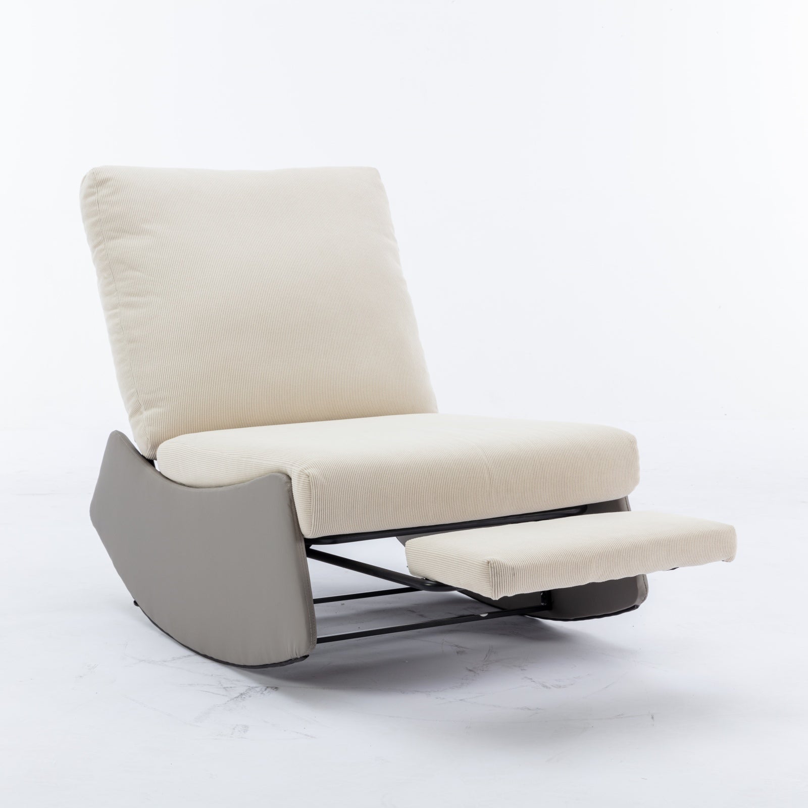 Modern rocking chair recliner, comfortable cushioned recliner with footstool, gray - Korvel